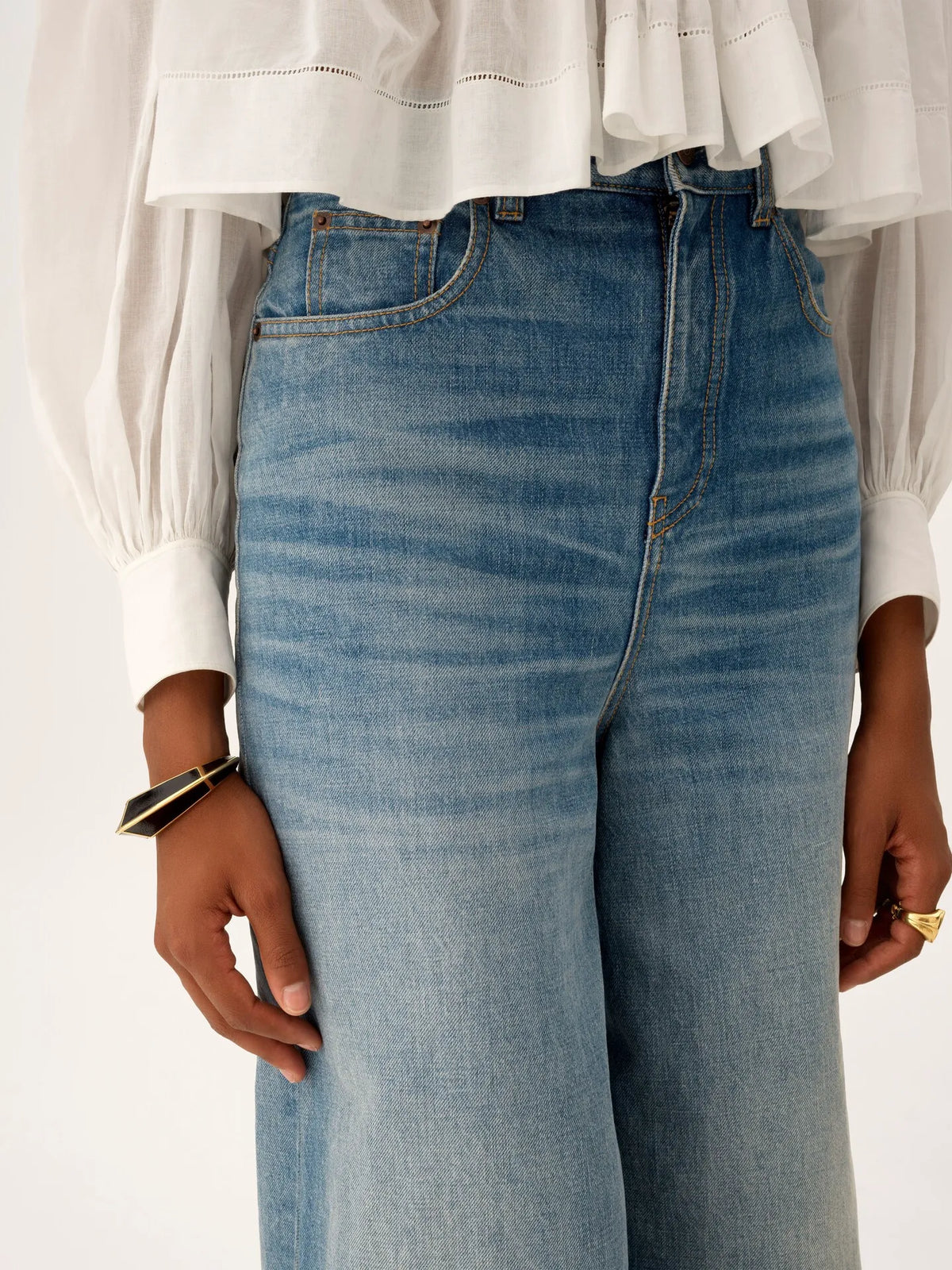 High-rise wide-leg jeans in denim