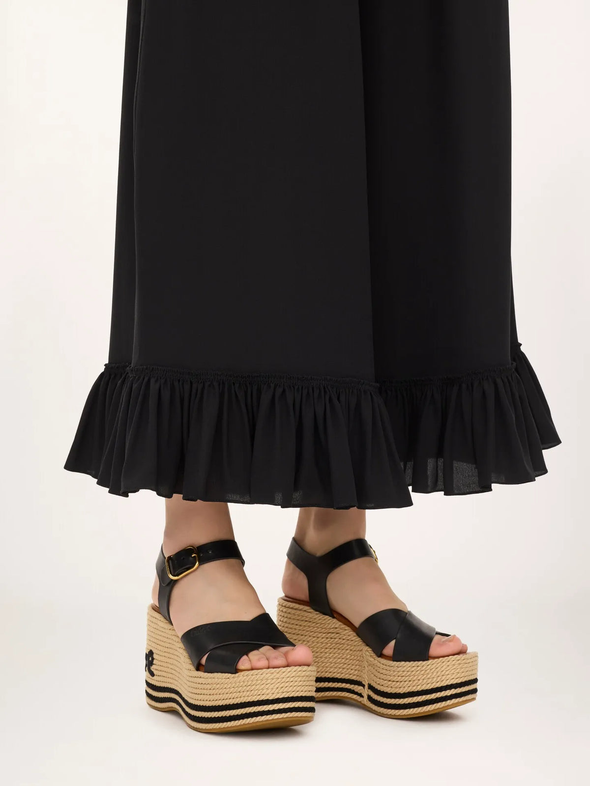 Cropped fluid pants in crêpe de chine