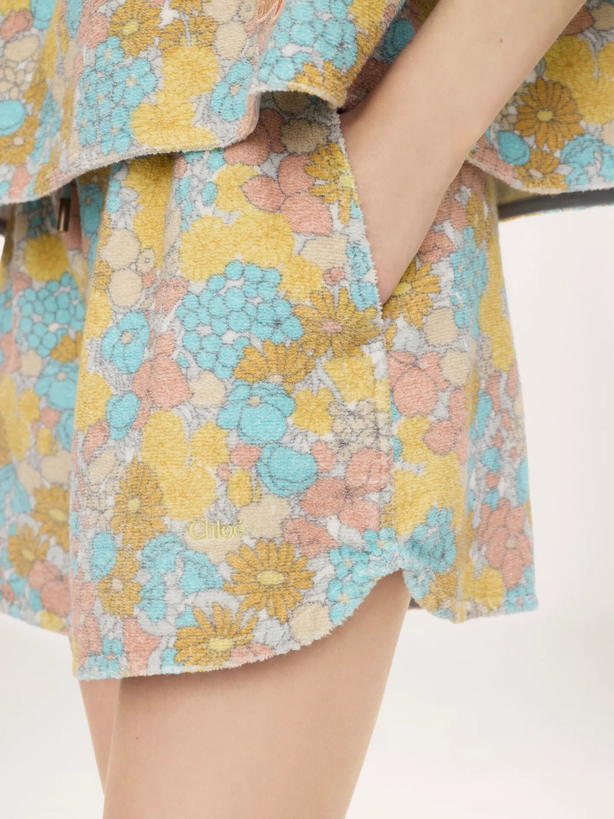 Drawstring mini shorts in cotton toweling