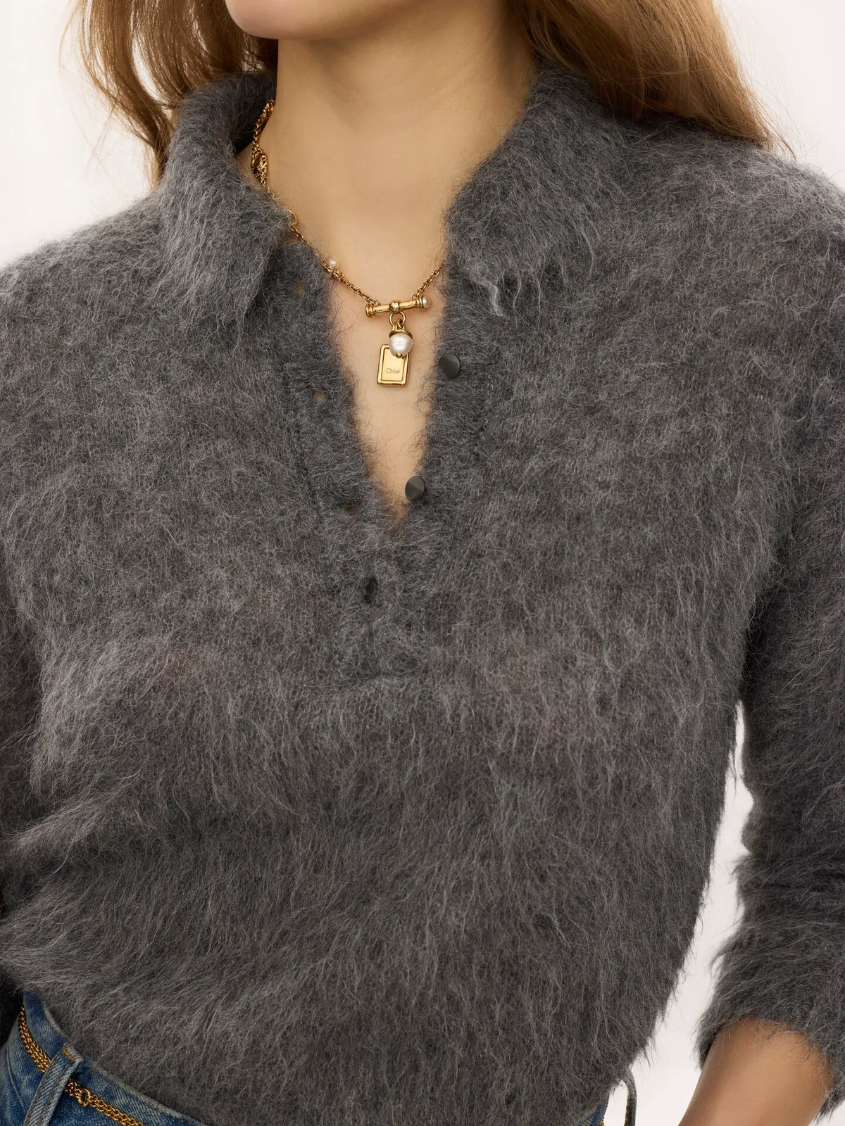 Polo sweater in an alpaca wool-blend knit