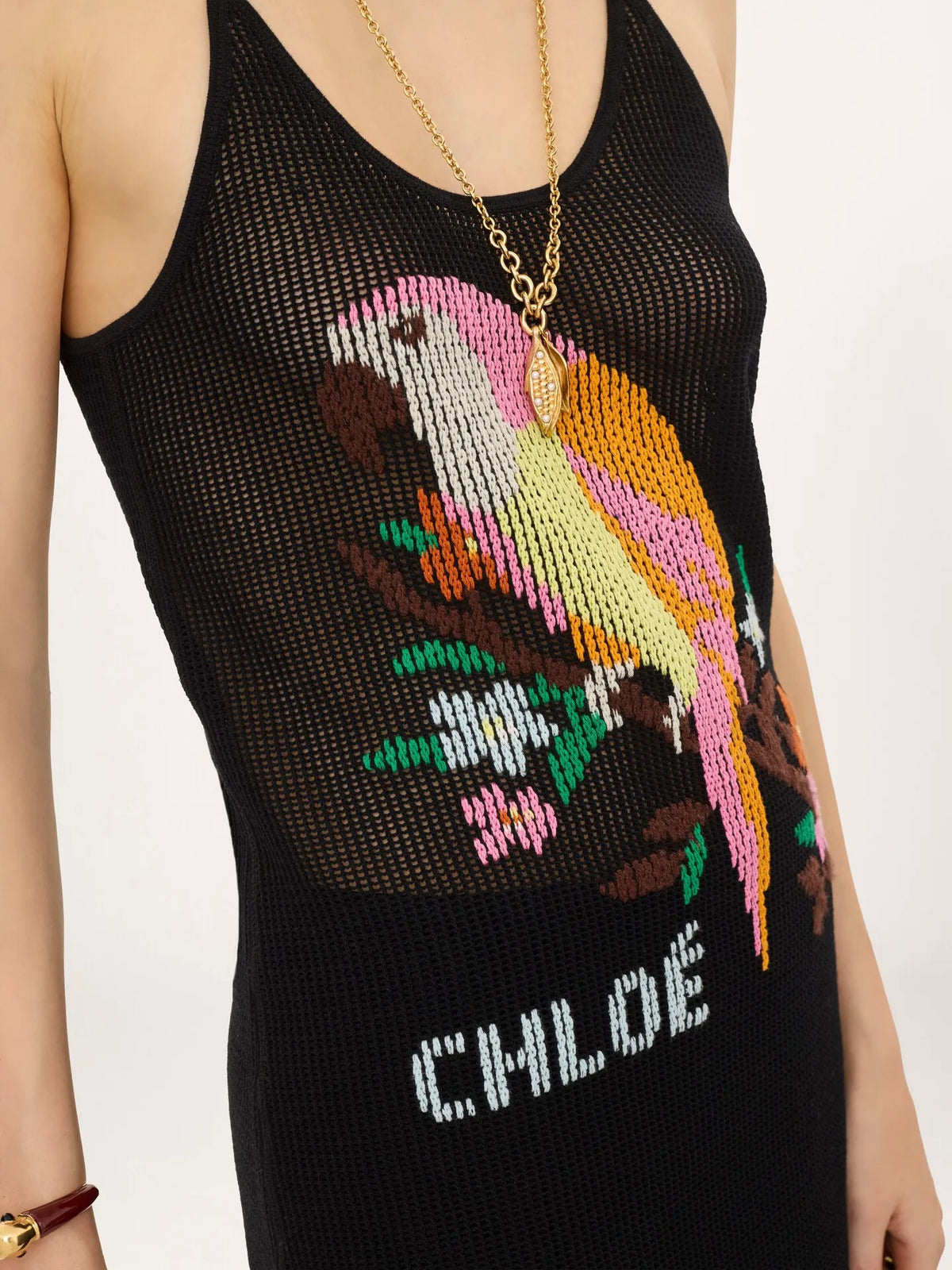 Thin-strap fitted logo mini dress in a cotton mesh knit