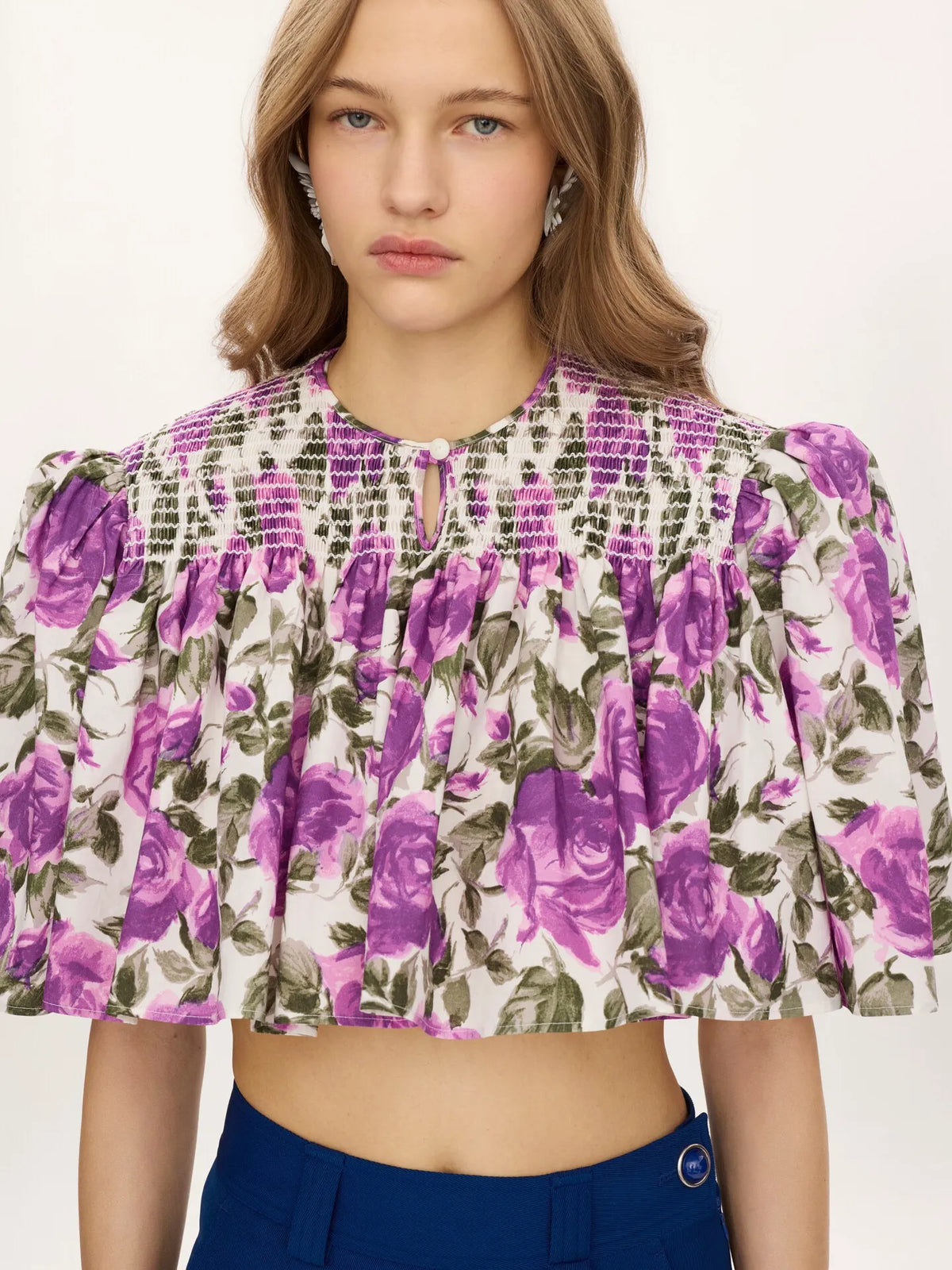 Gathered cropped top in cotton poplin