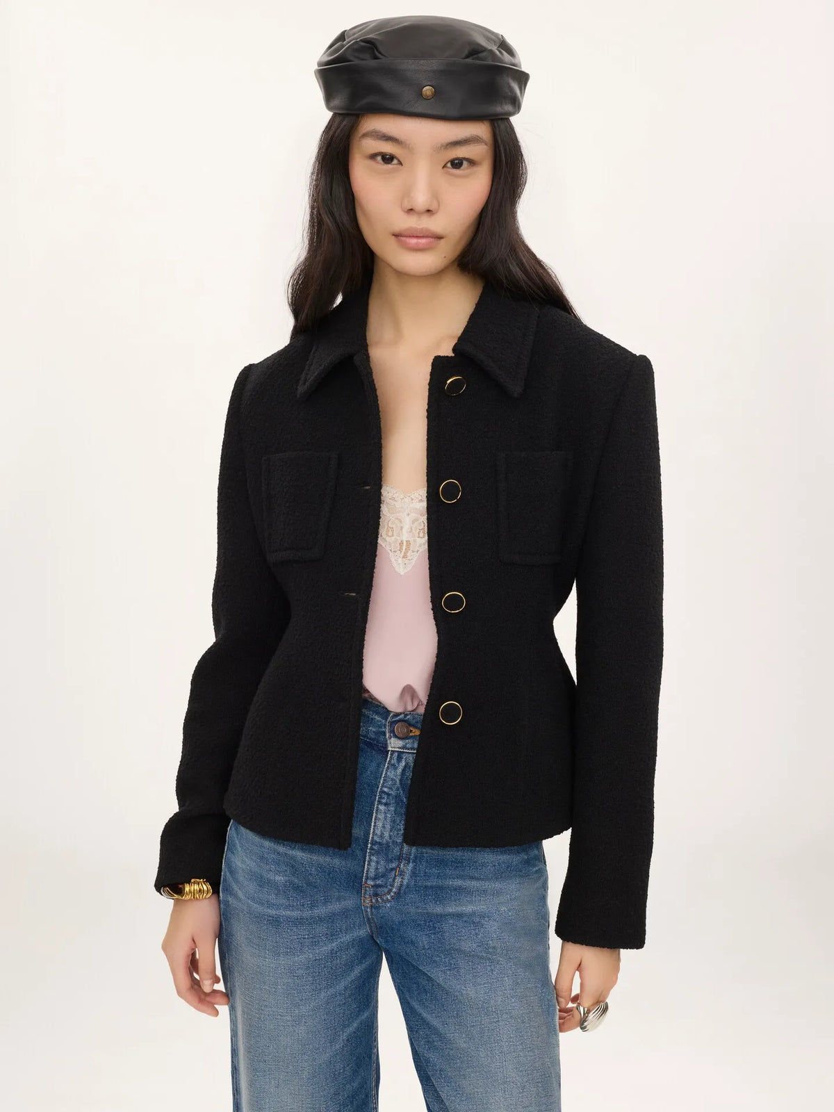 Fitted tailored jacket in wool bouclette