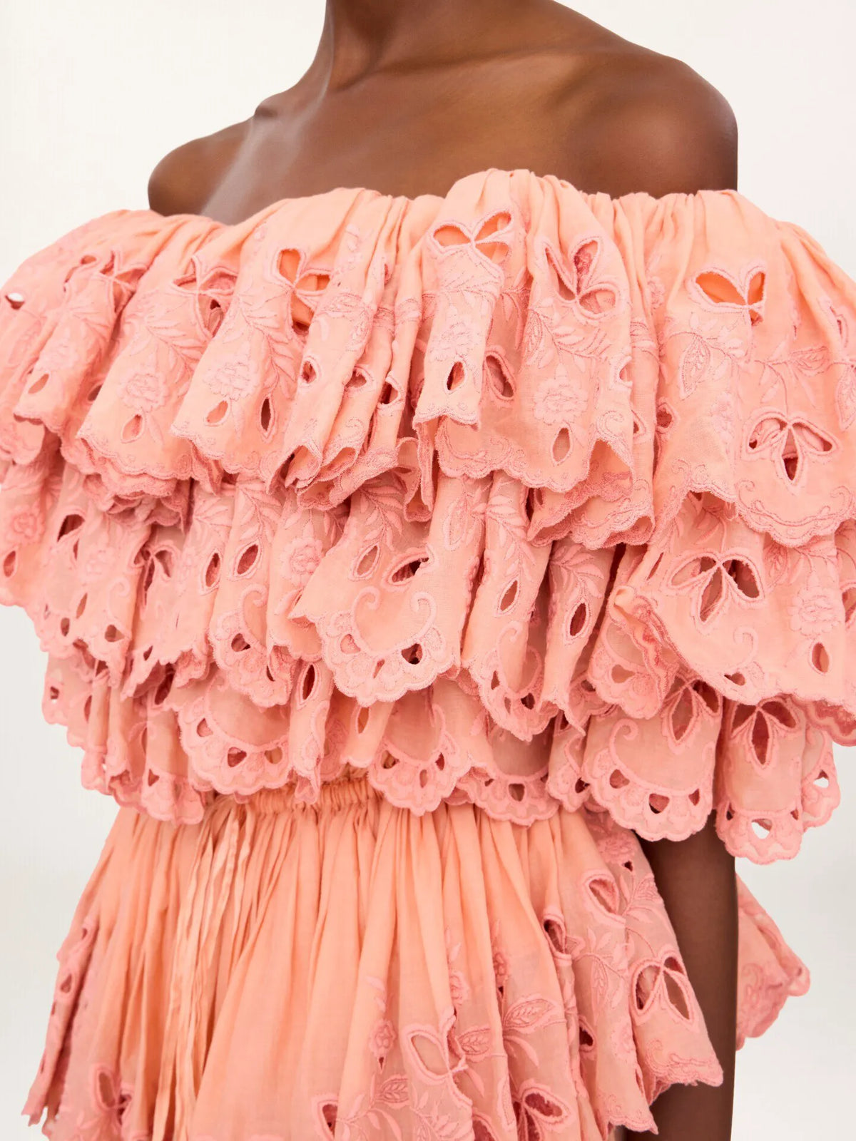 Ruffled long dress in cotton voile
