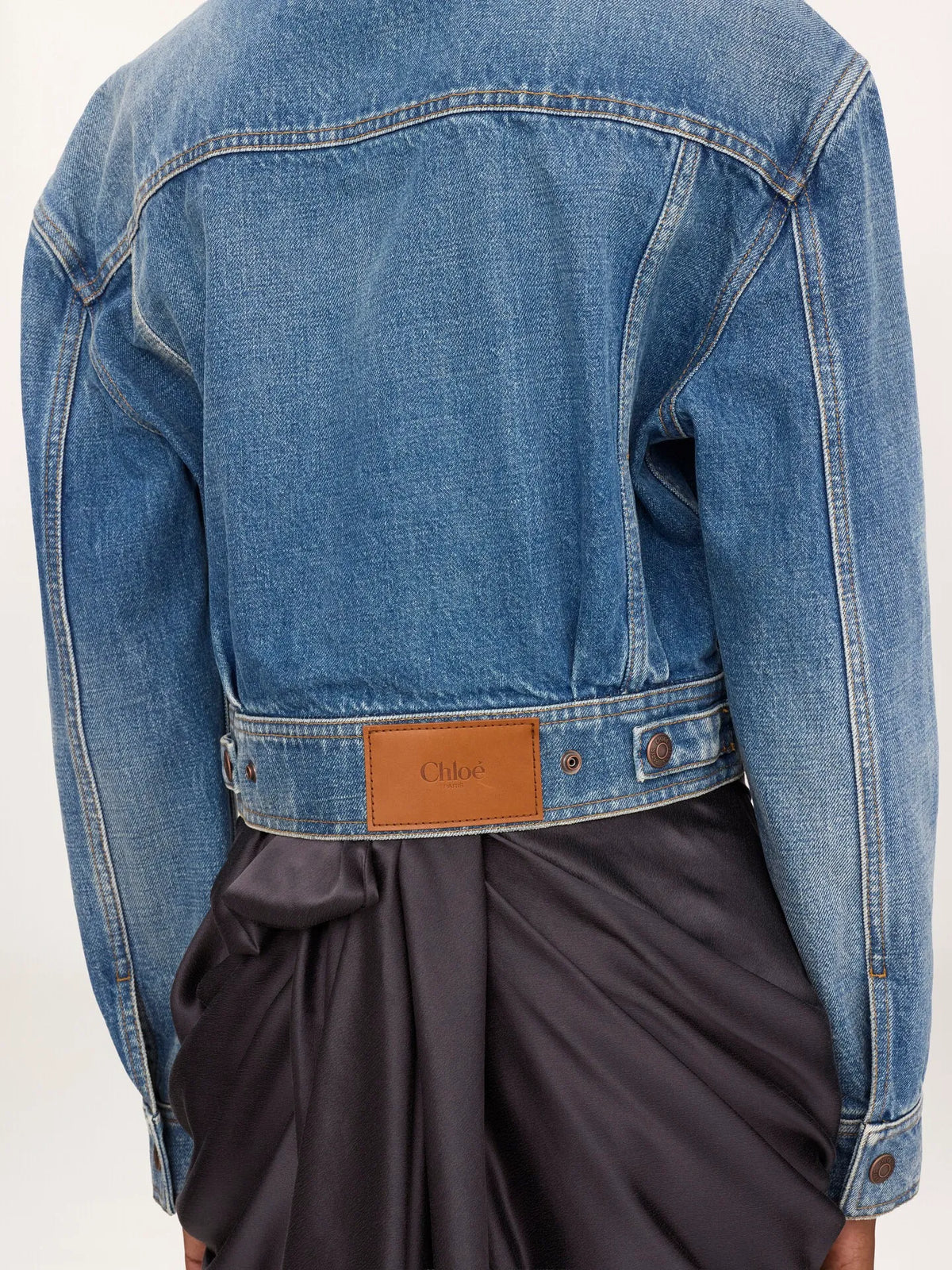 Collarless cropped jacket in denim