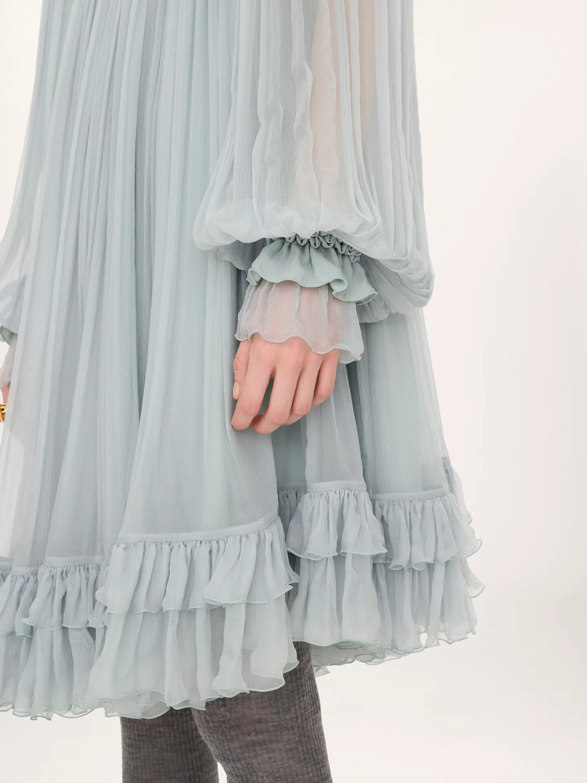Gathered mini dress in silk mousseline