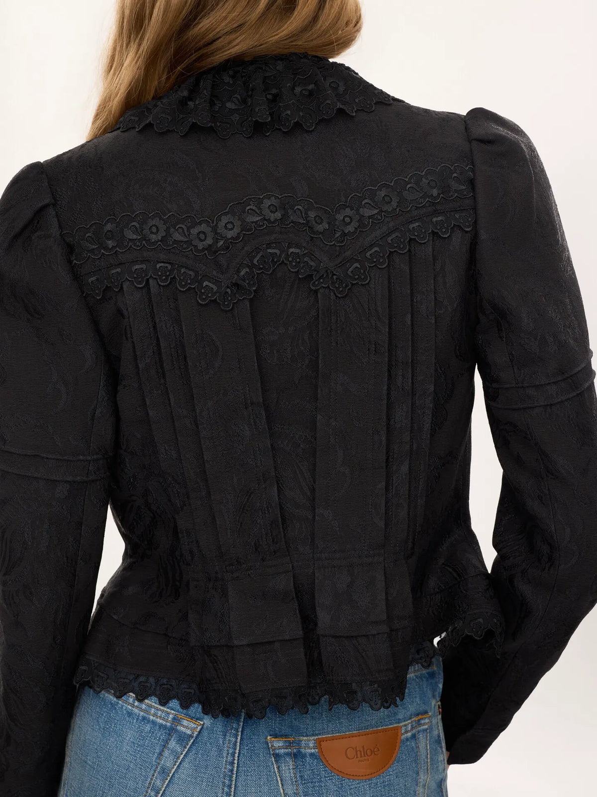 Fitted jacket in silk-blend jacquard & lace