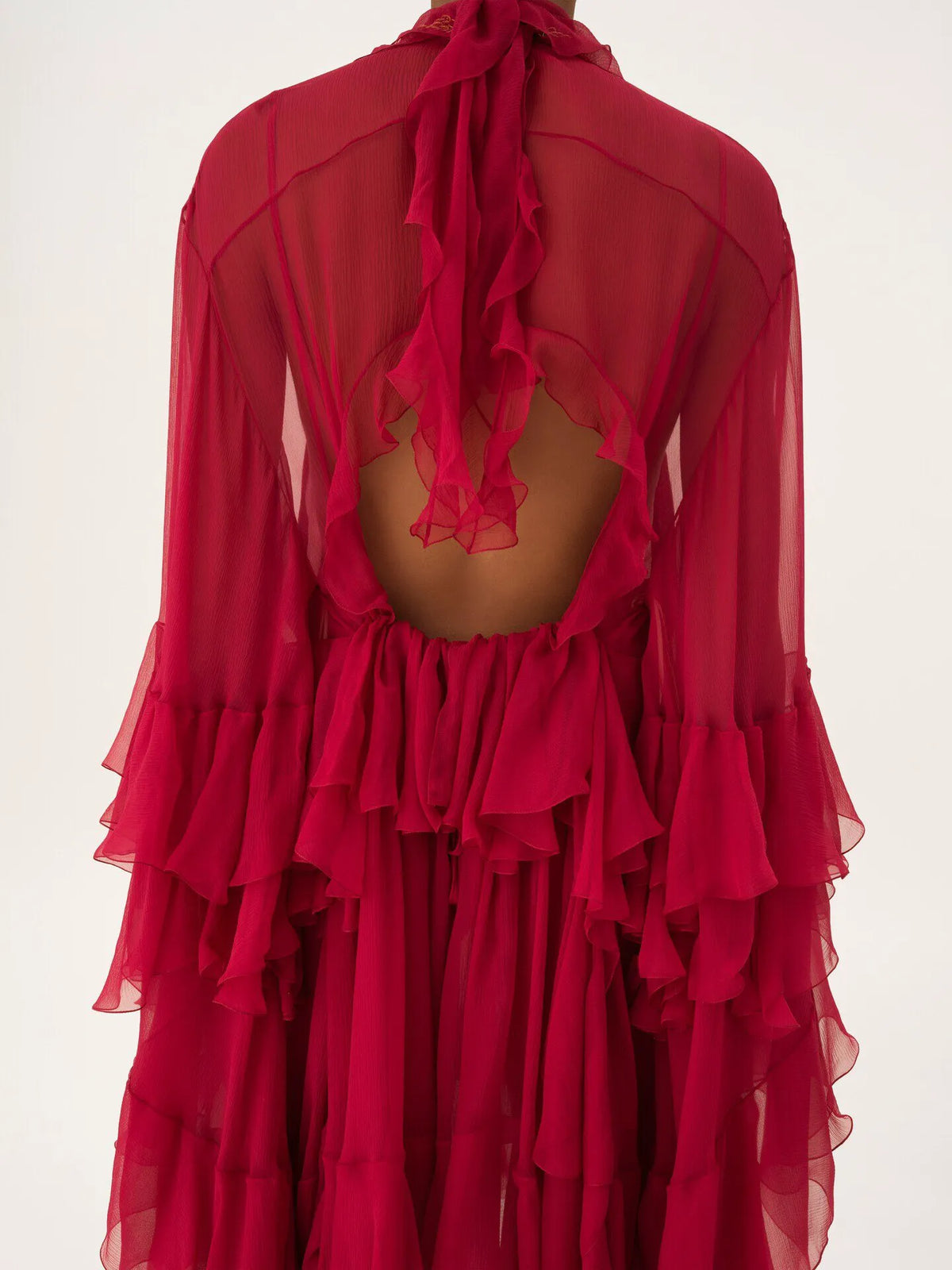 Ruffled mini dress in silk mousseline