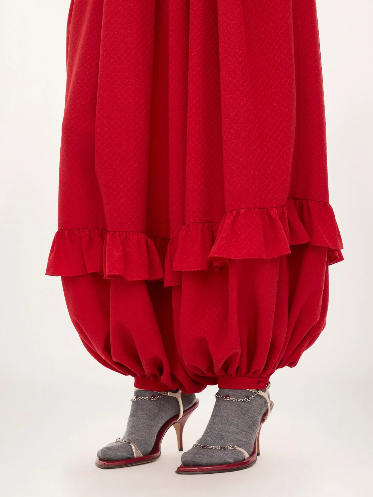 Fluid ruffled pants in silk jacquard