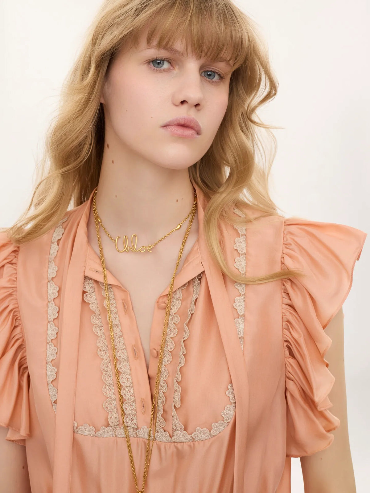 Short-sleeve ruffle top in washed silk habotai & lace