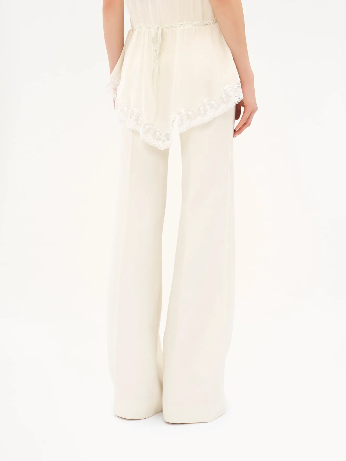 High-rise flared pants in wool grain de poudre
