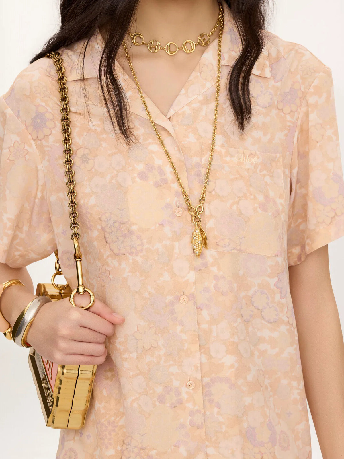 Short-sleeve blouse in crêpe de chine