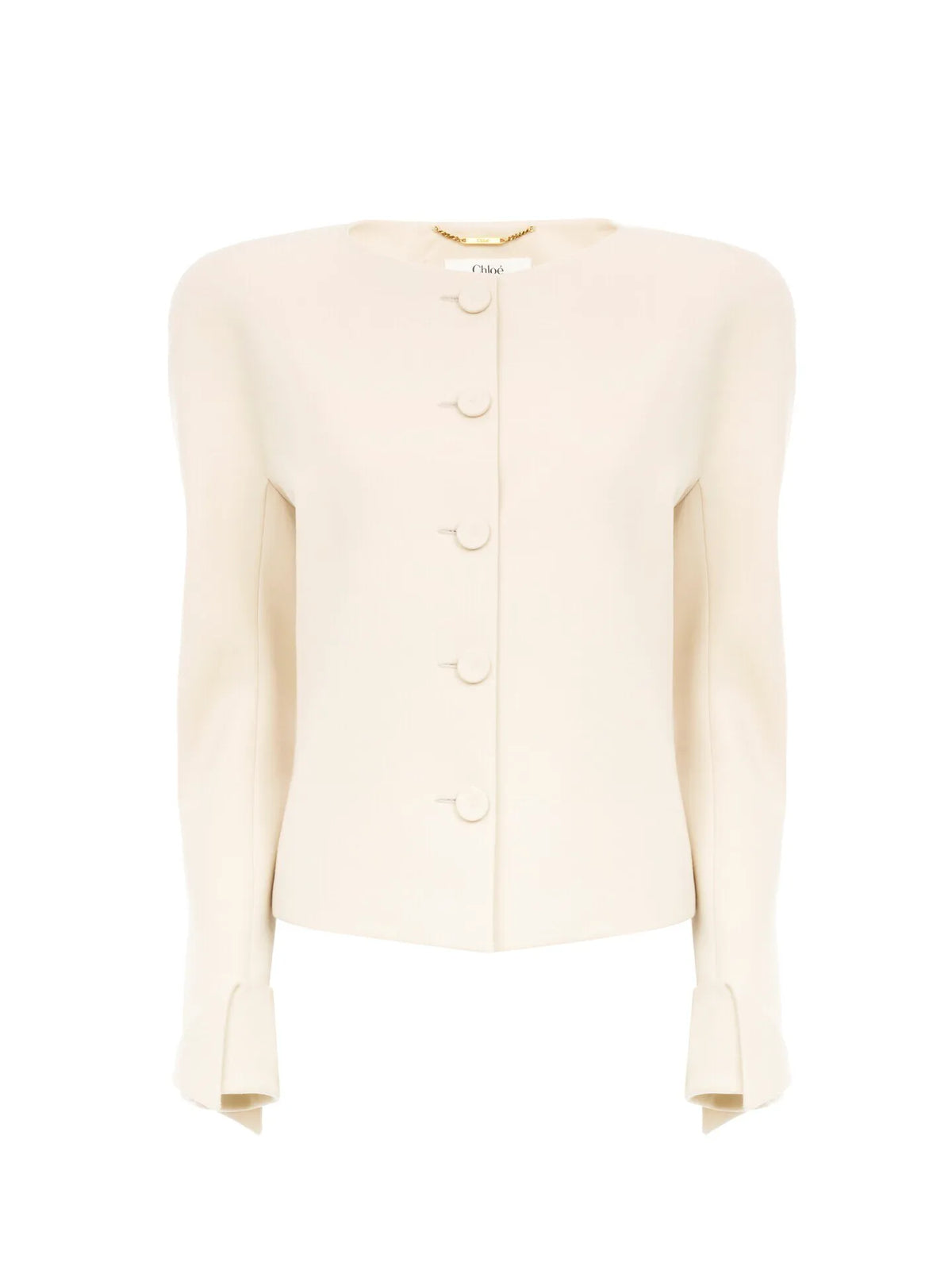 Collarless fitted jacket in wool grain de poudre
