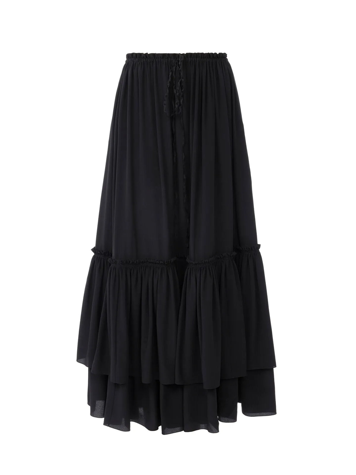 Ruffled long skirt in crêpe de chine