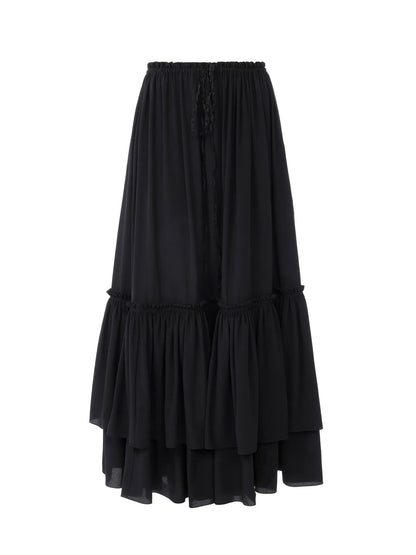 Ruffled long skirt in crêpe de chine