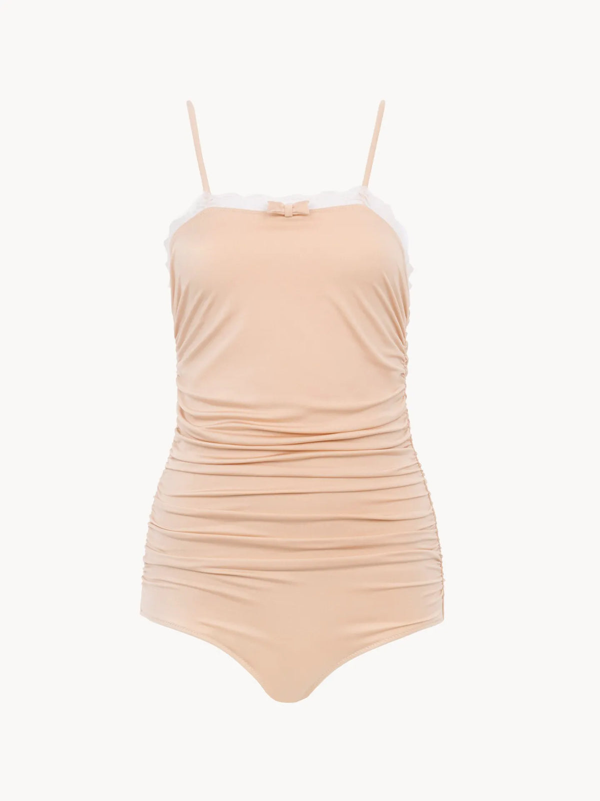 Lace-trimmed ruched bodysuit