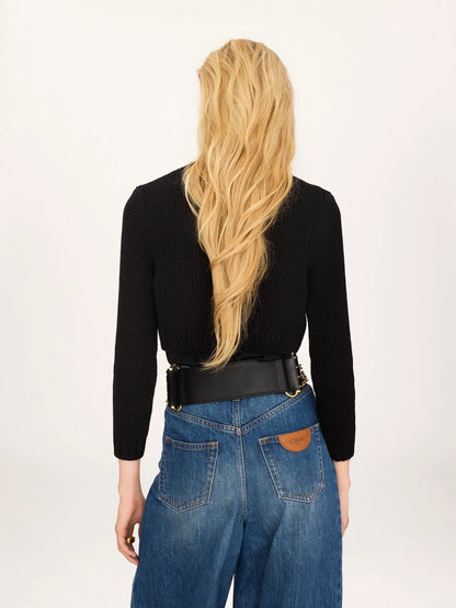 Cropped fitted logo cardigan in a cotton knit
