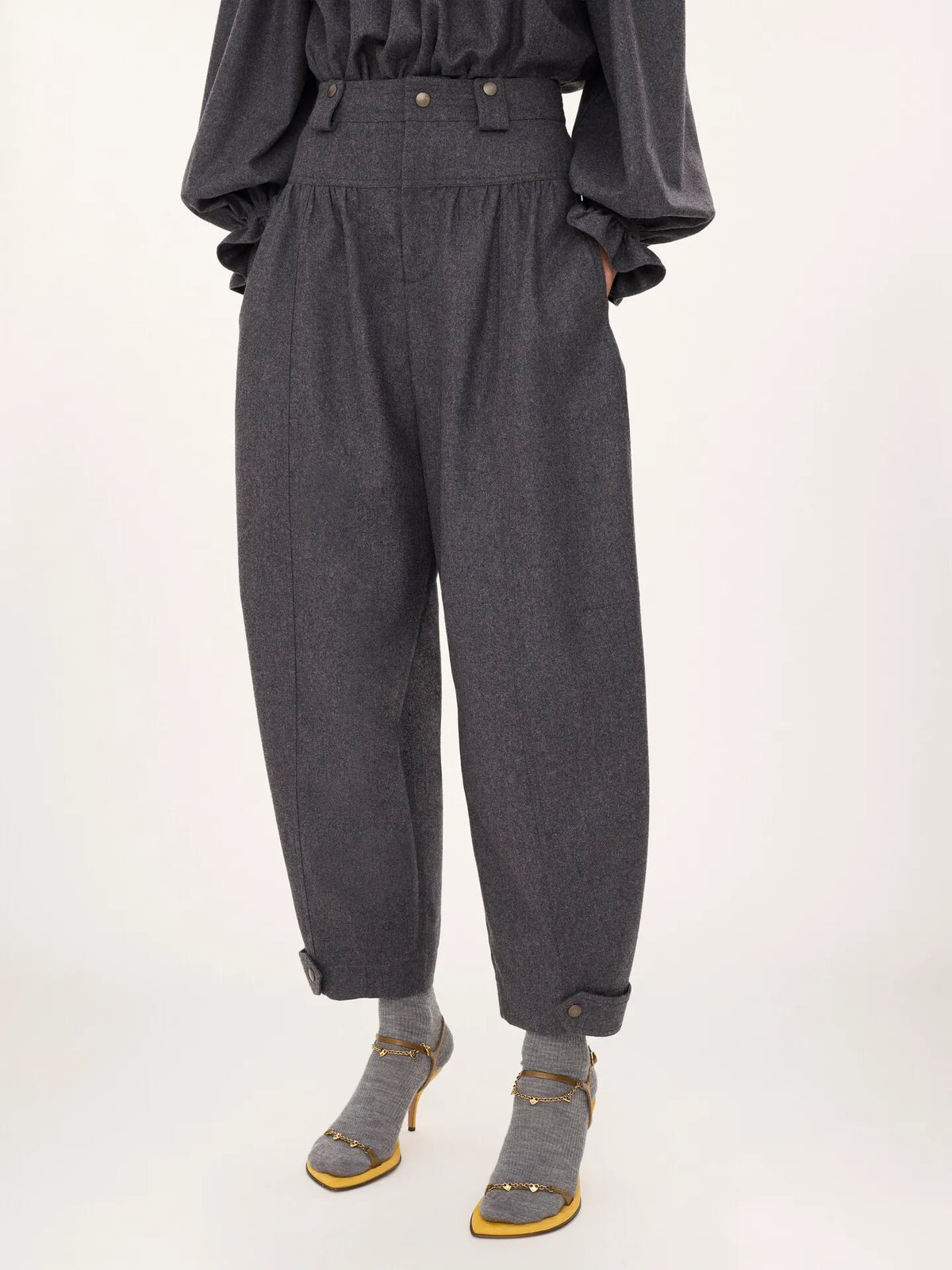 High-rise barrel pants in wool & cashmere flannel