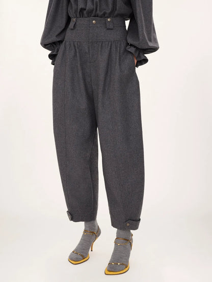 High-rise barrel pants in wool & cashmere flannel