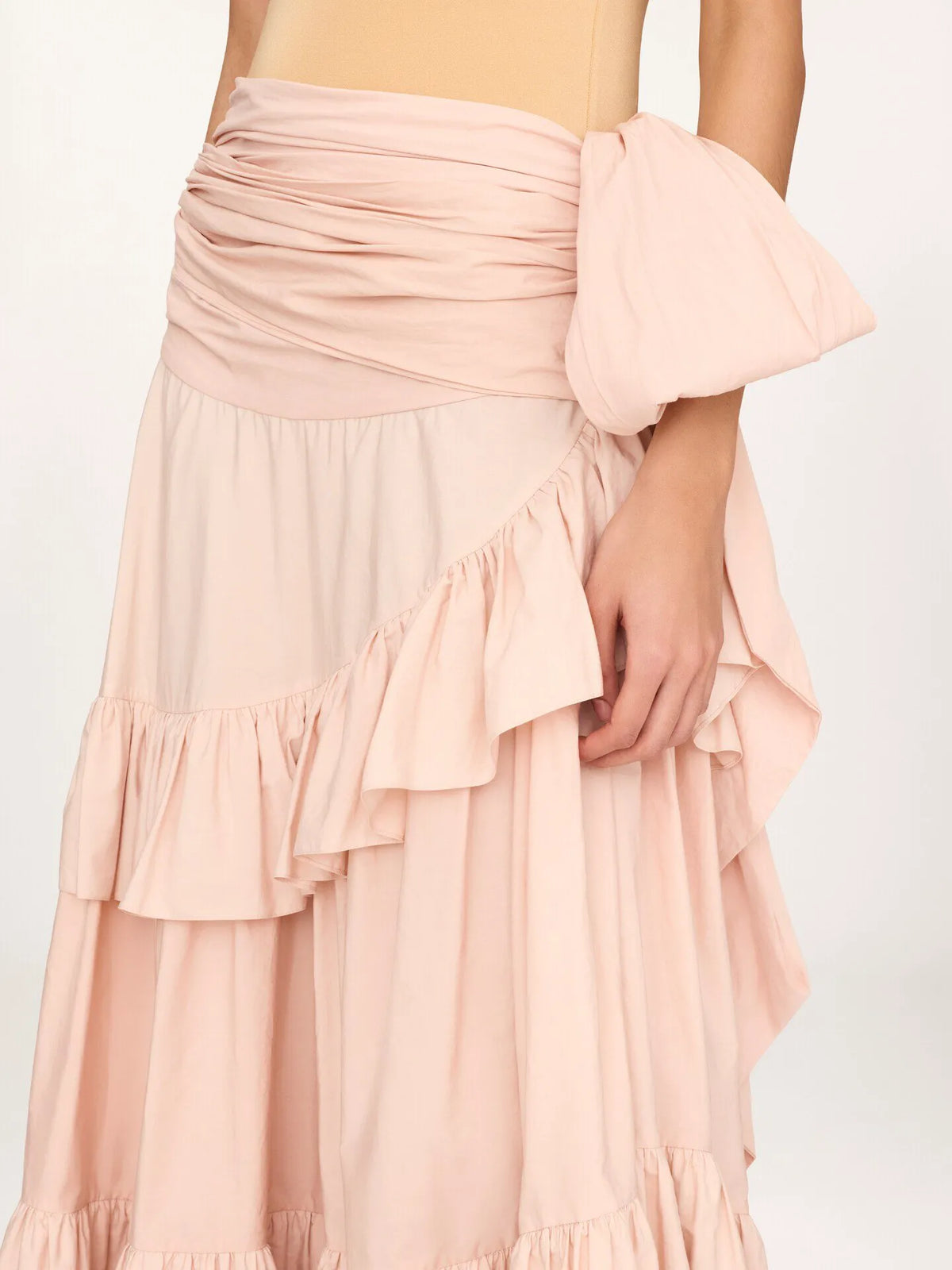 Ruffled long skirt in cotton poplin