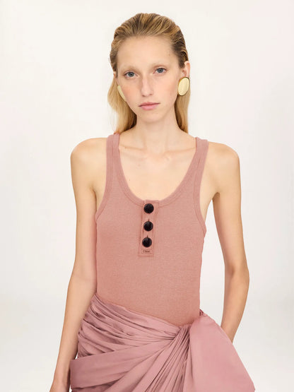 Fitted Henley tank top in cotton jersey