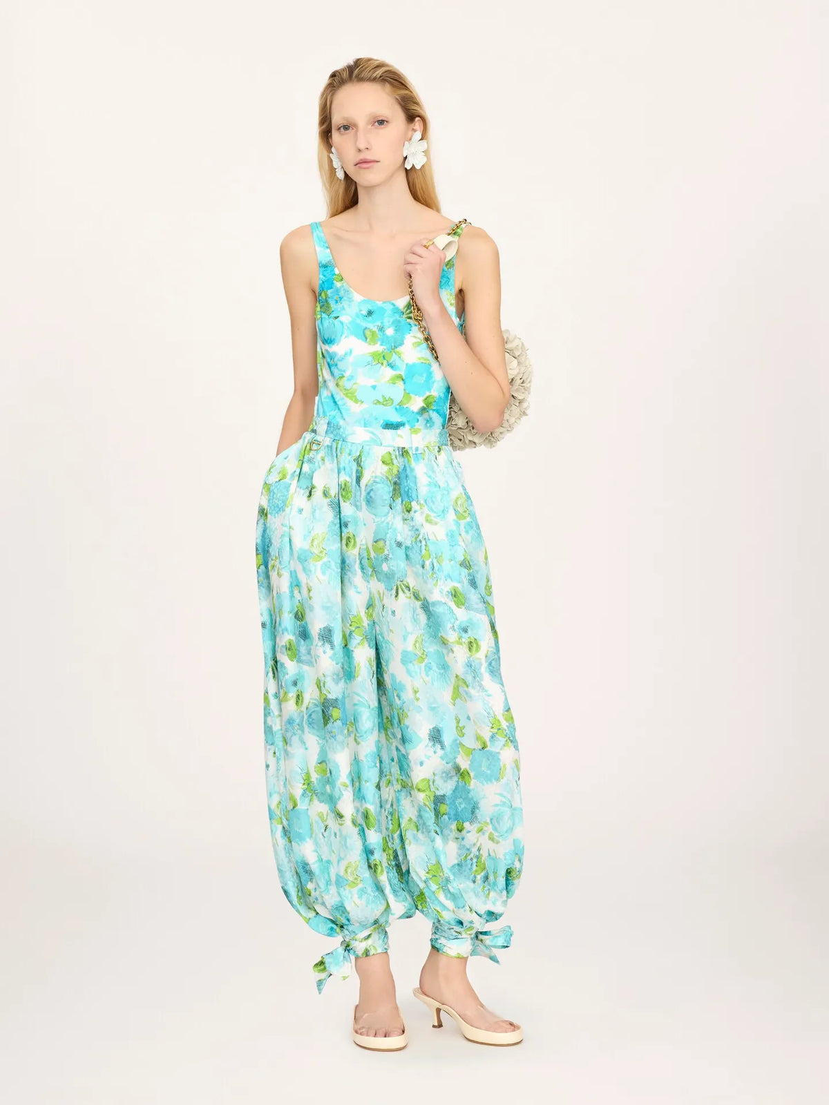 Fluid pleated pants in silk jacquard
