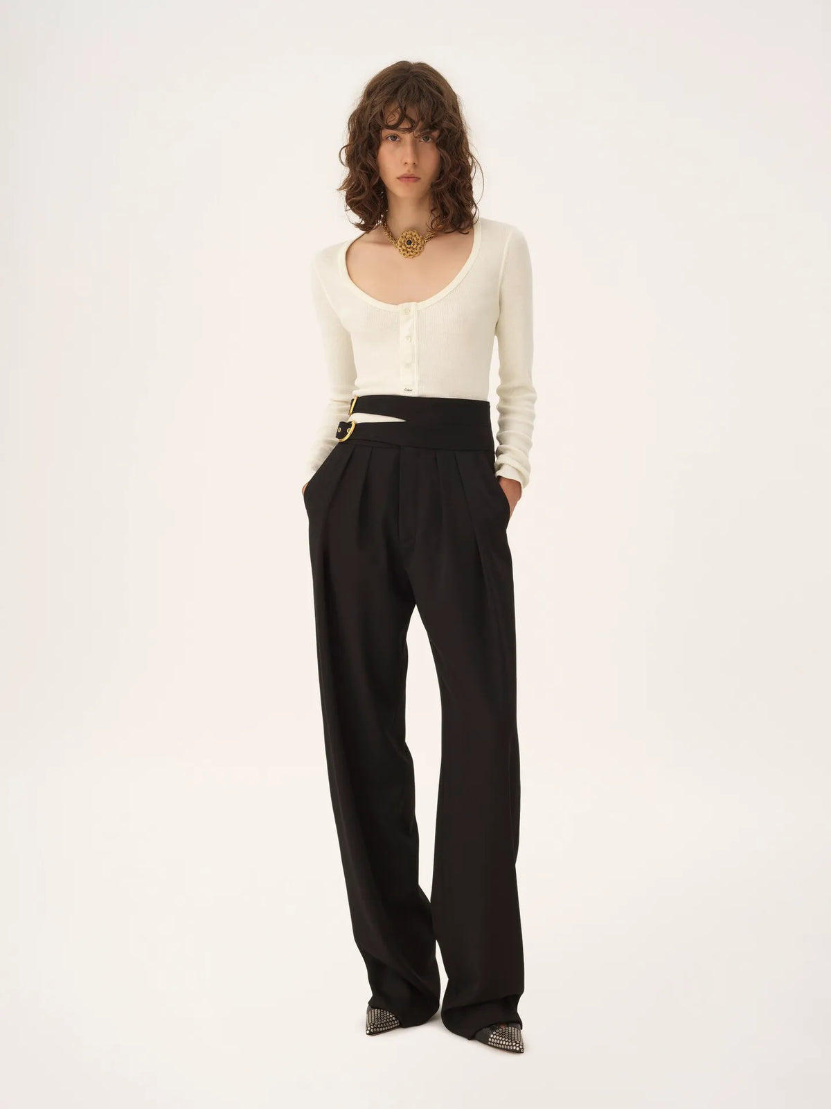 Scoop-neck Henley shirt in cotton jersey