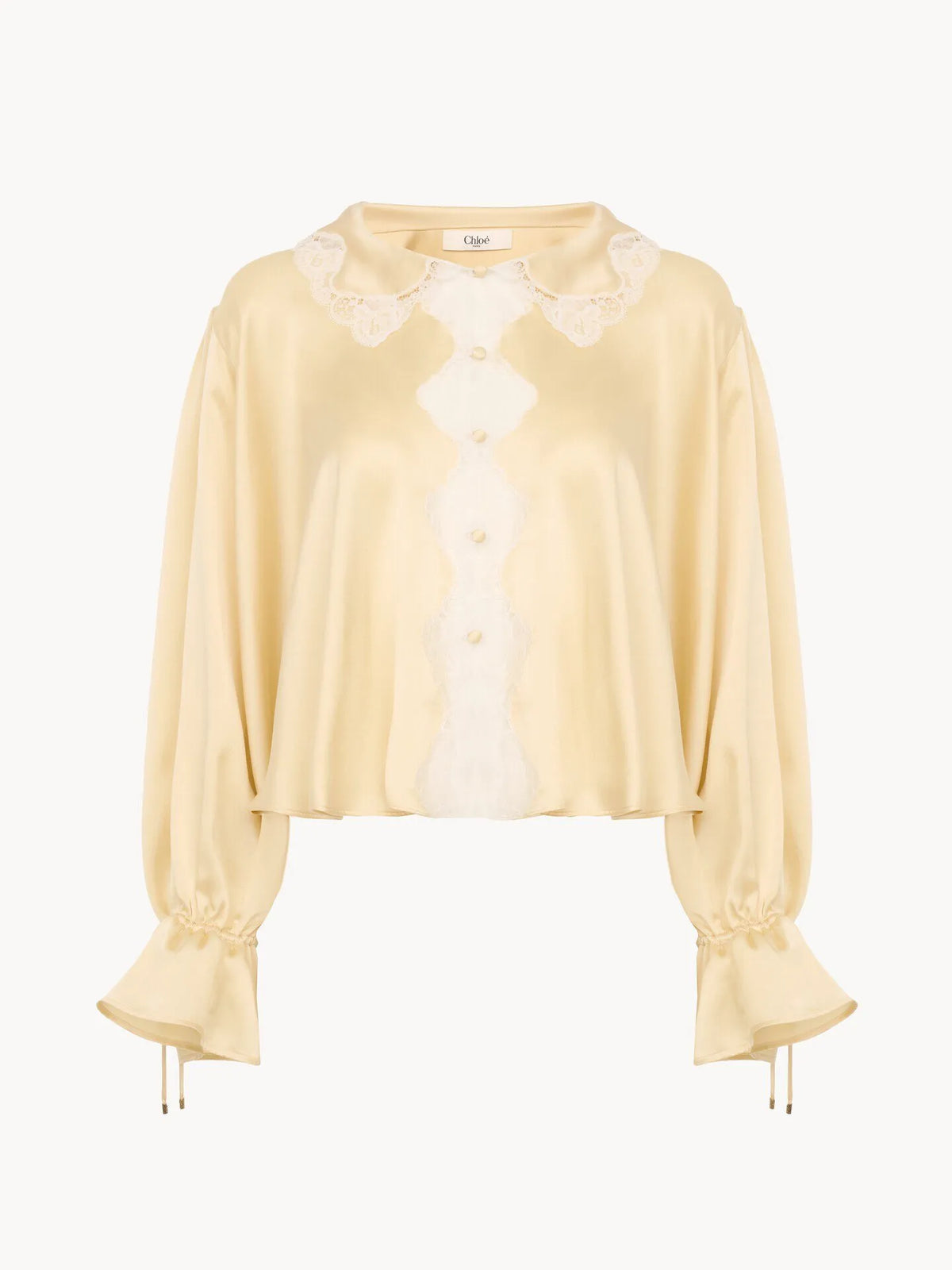 Fluid top in washed silk satin & lace