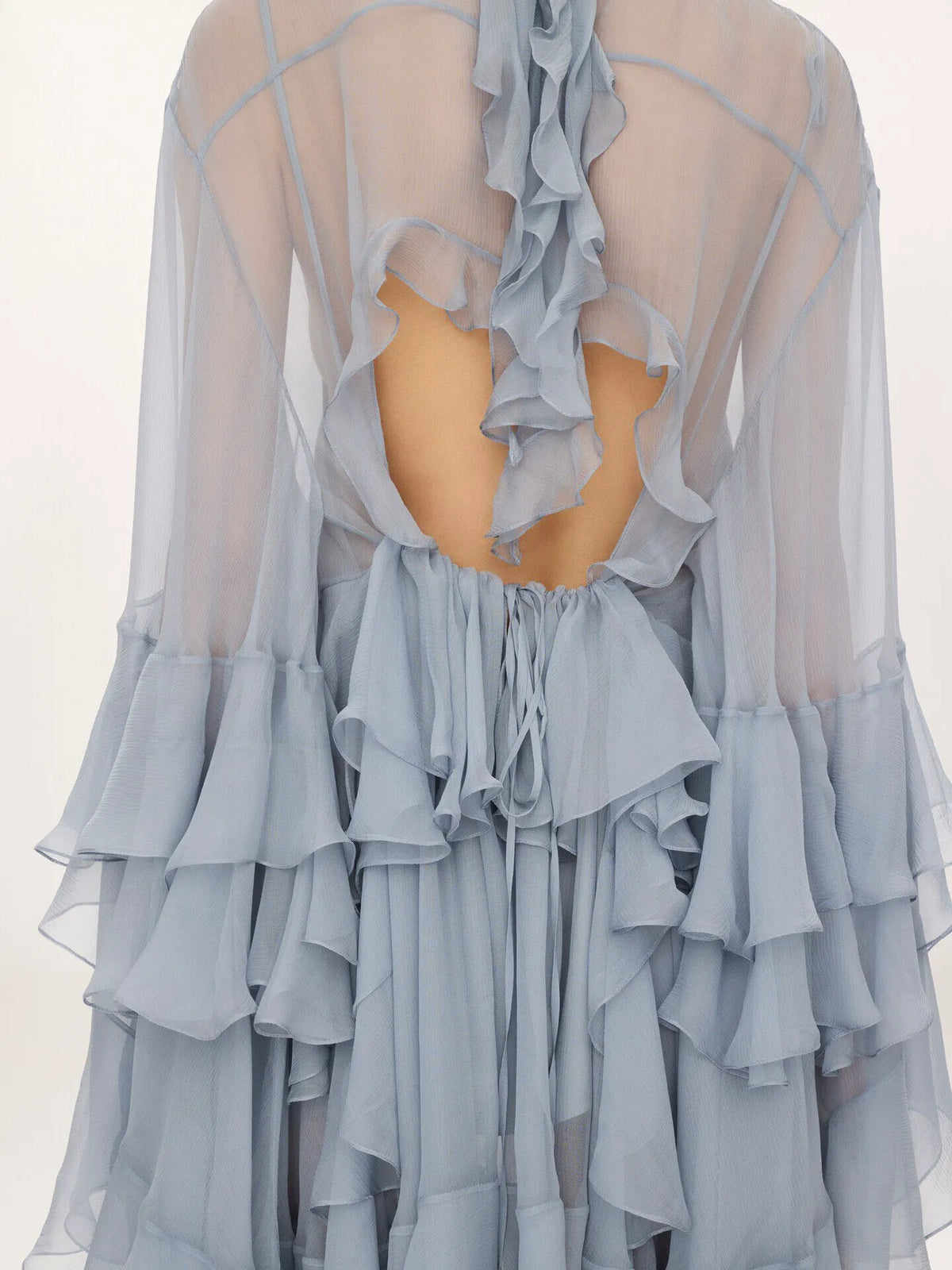 Ruffled mini dress in silk mousseline