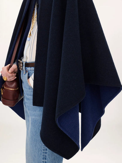 High-neck short cape coat in washed double-face wool