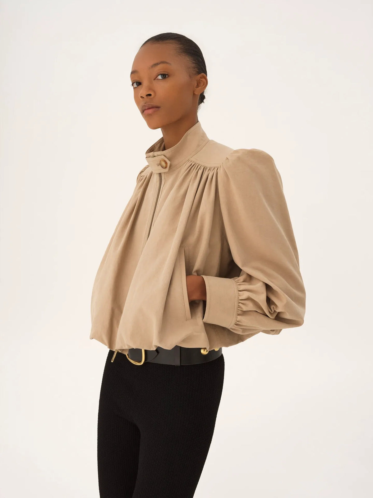 Gathered boule jacket in cotton canvas