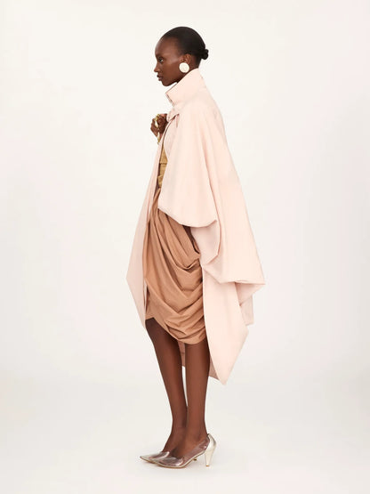 High-neck oversized cape coat in cotton poplin