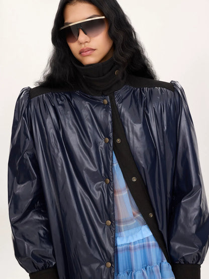 Long utilitarian coat in shiny nylon
