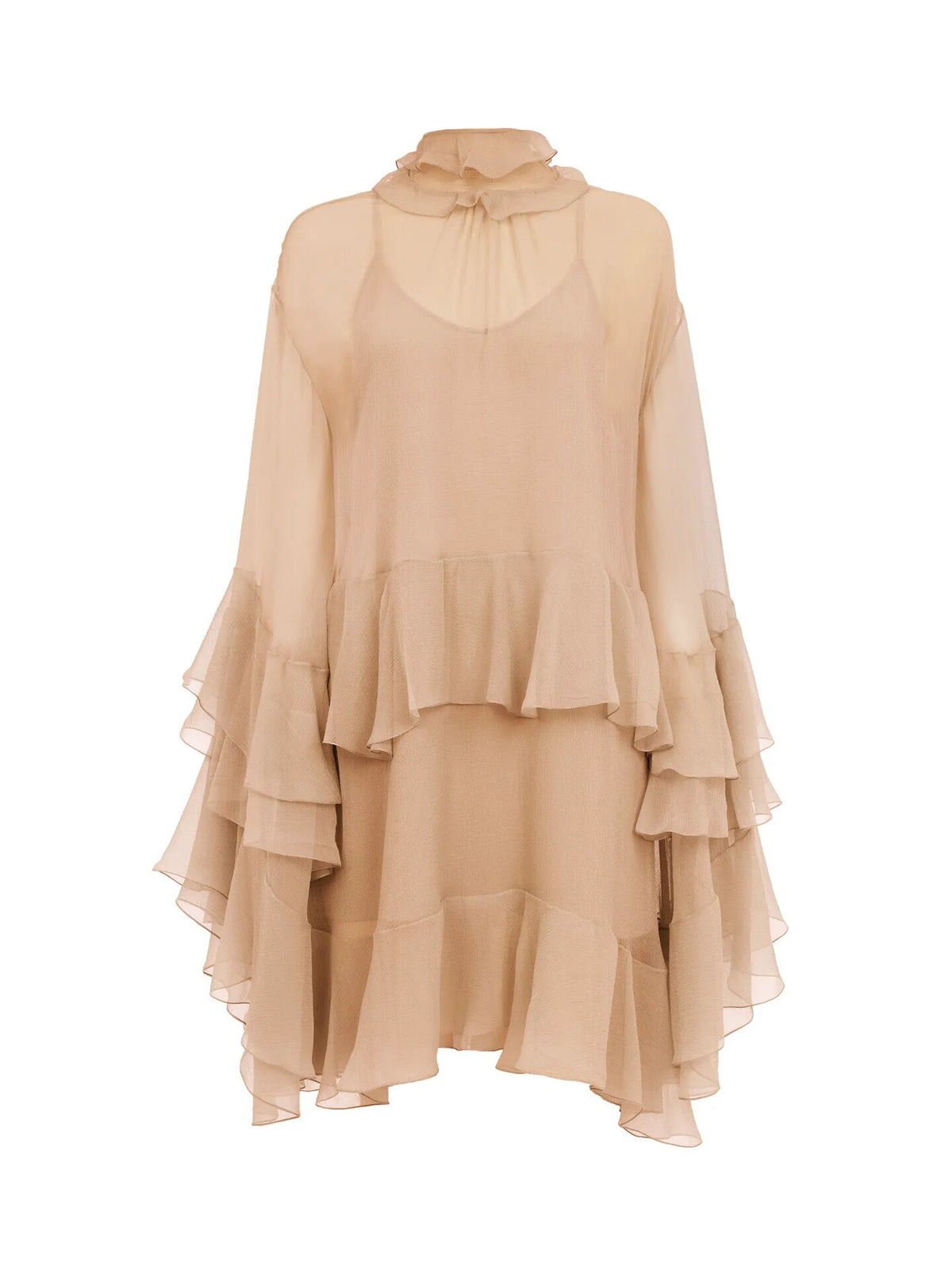 Mini ruffled dress in silk mousseline