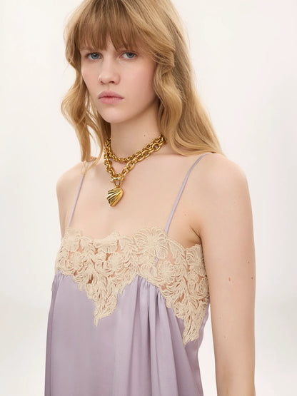 Thin-strap mini dress in washed silk satin