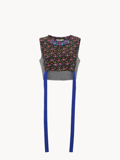 Hybrid cropped top in crêpe de chine