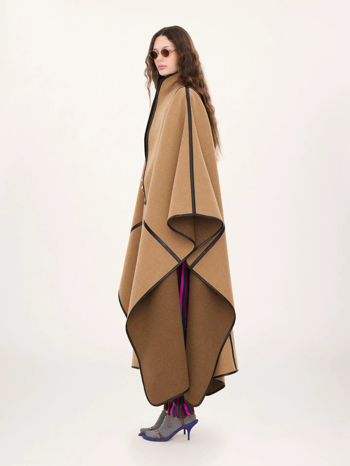 Oversized long cape coat in wool