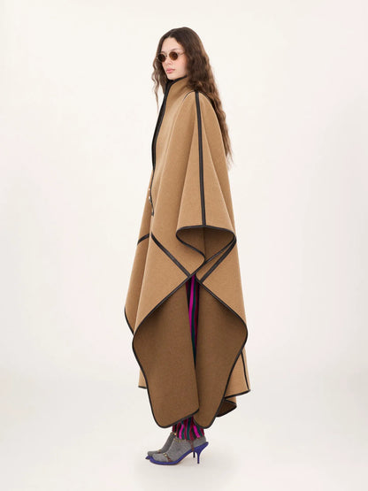 Oversized long cape coat in wool