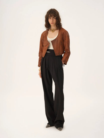 Cropped scoop-neck jacket in leather