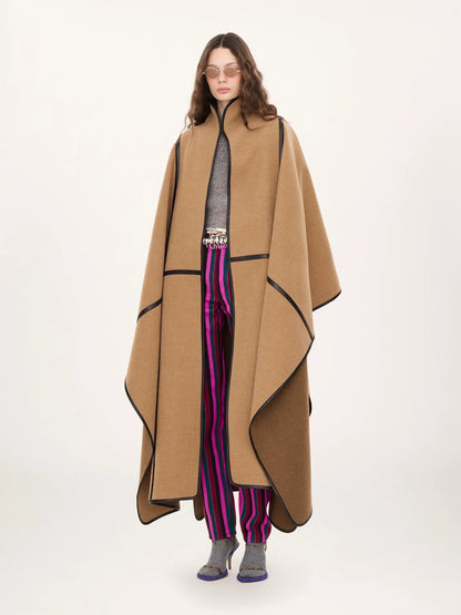 Oversized long cape coat in wool