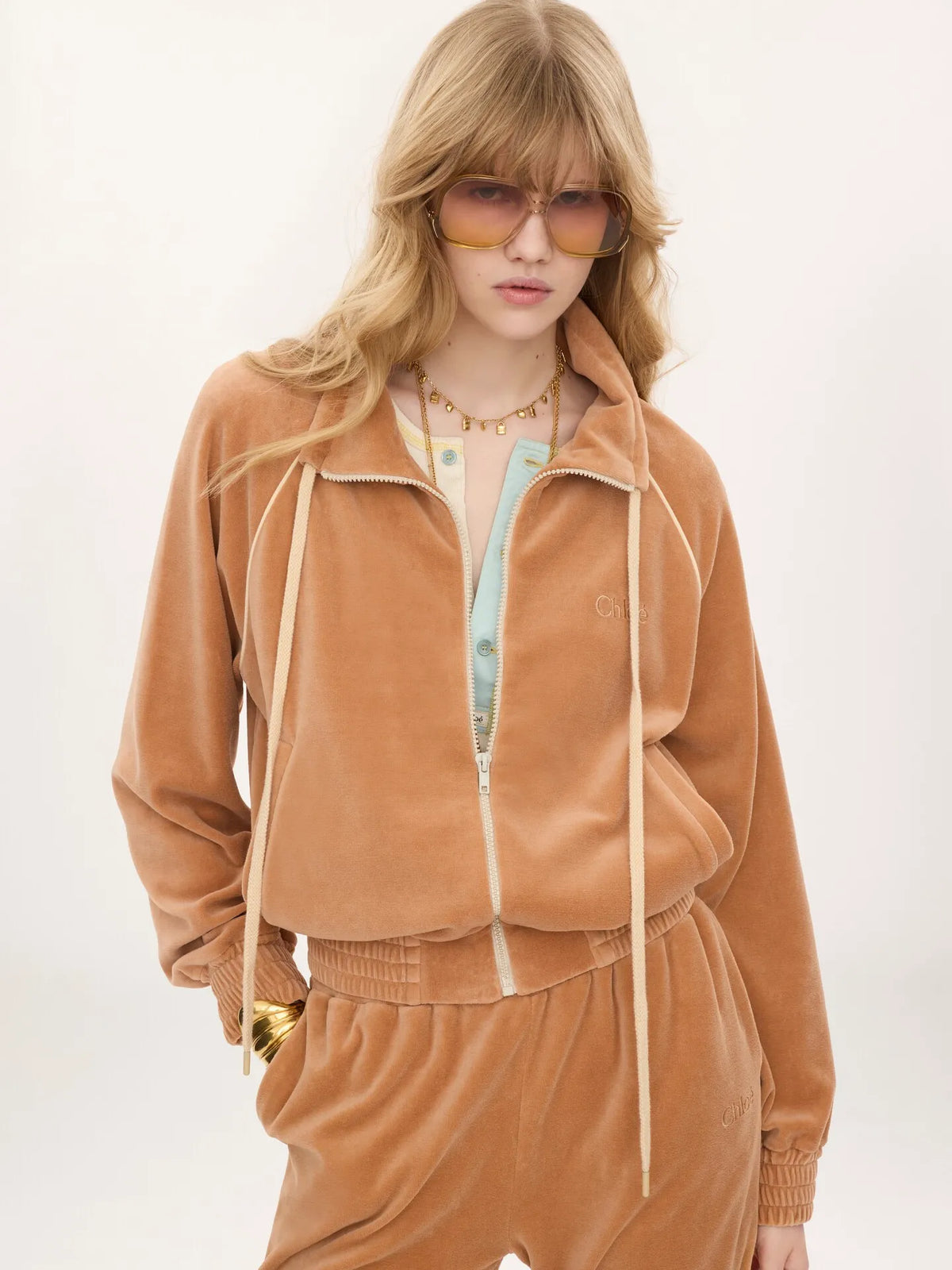 High-neck logo tracksuit jacket in velvet