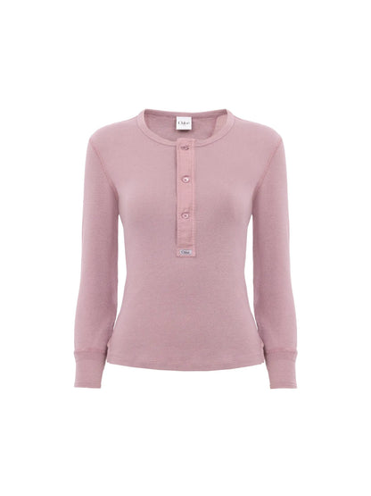 Fitted Henley shirt in cotton jersey