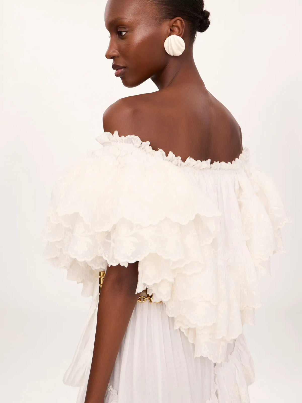 Long ruffled dress in cotton voile