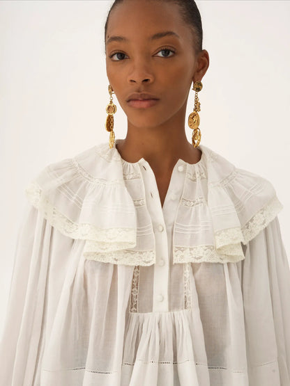 Cropped ruffle top in cotton voile & lace