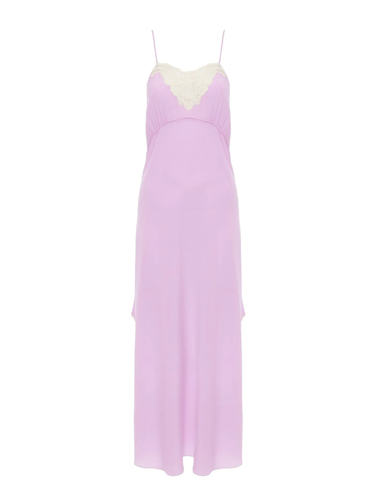 Thin-strap midi dress in crêpe de chine & lace