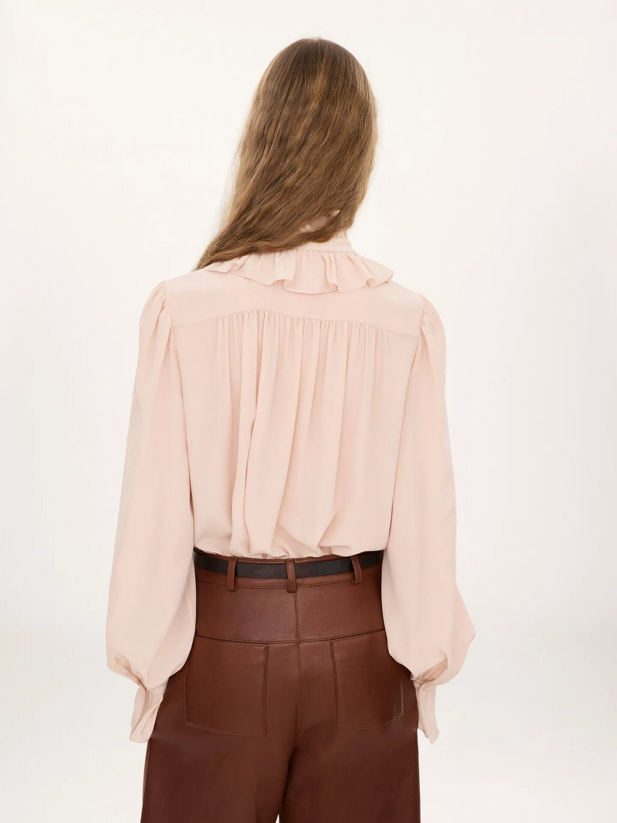 Tie-front ruffled blouse in crêpe de chine