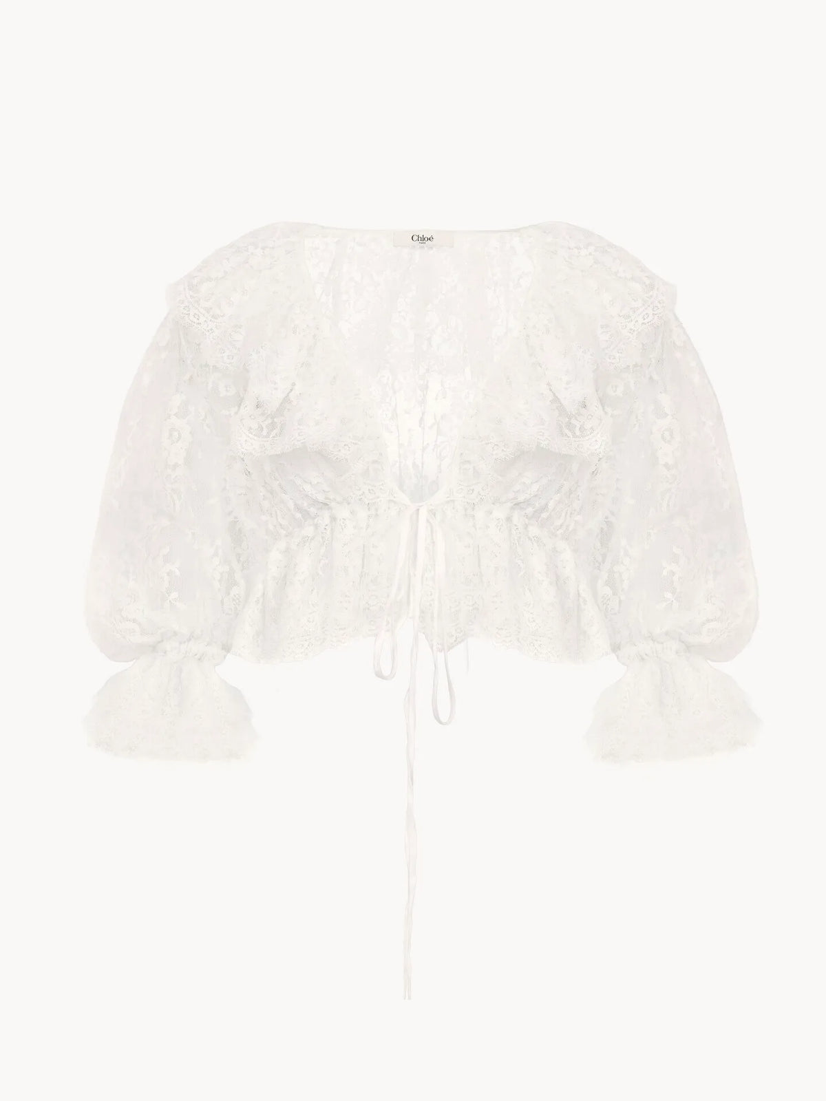 Cropped V-neck ruffle top in lace