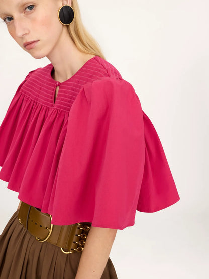Gathered cropped top in cotton poplin