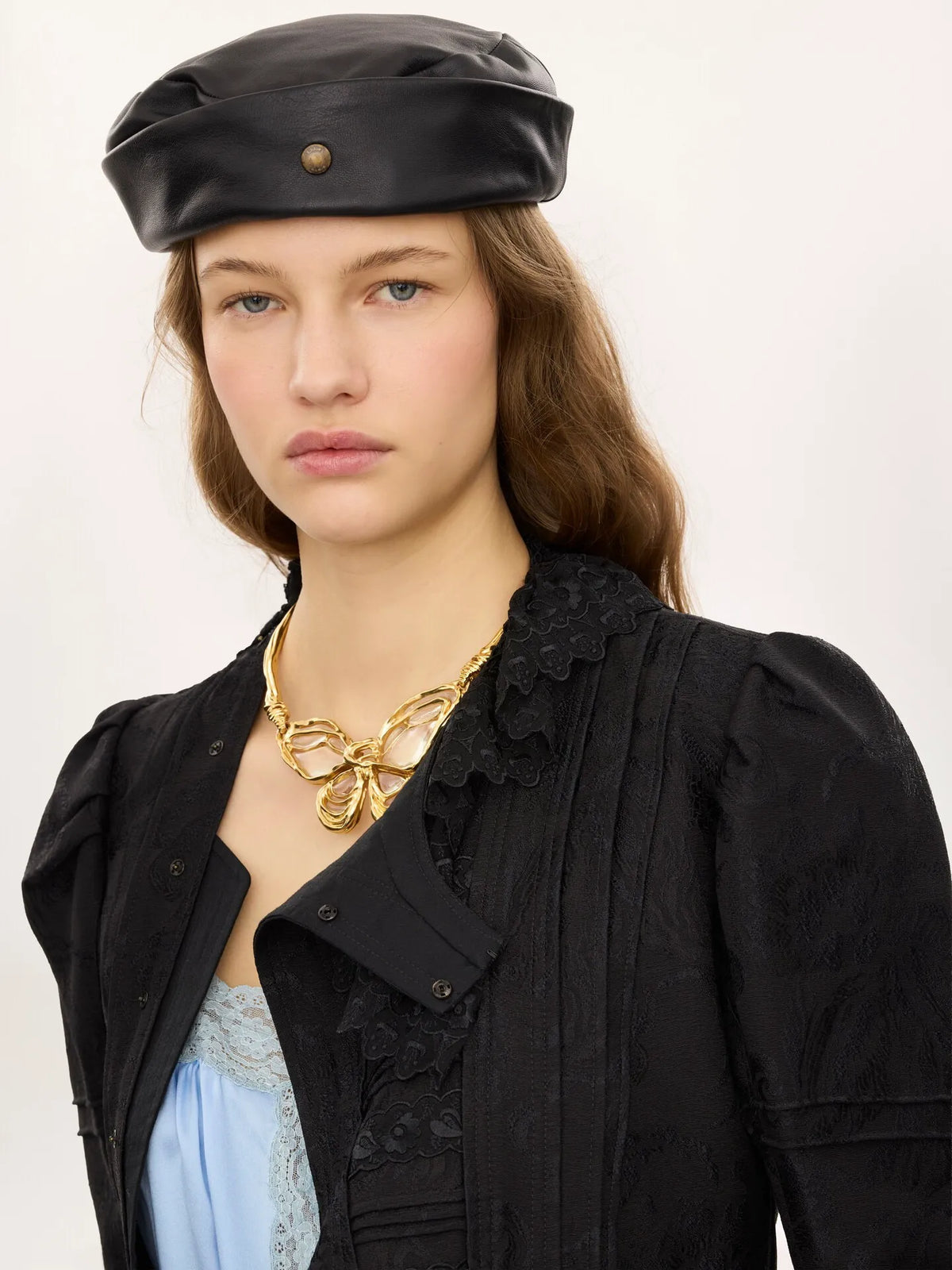 Fitted jacket in silk-blend jacquard & lace