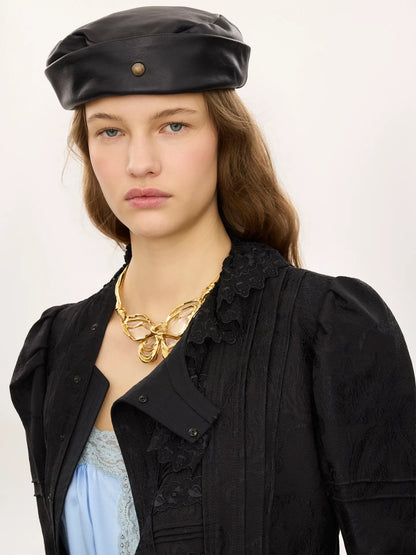 Fitted jacket in silk-blend jacquard & lace